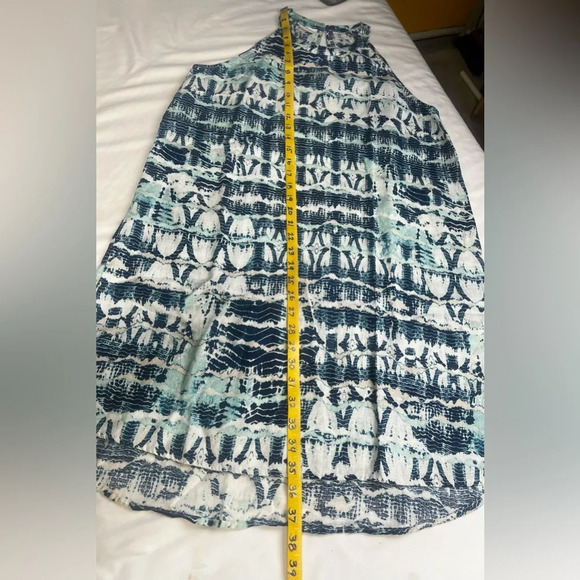 NICOLE MILLER Navy and aqua 💯 Linen halter neck mini dress size M. - Picture 12 of 12